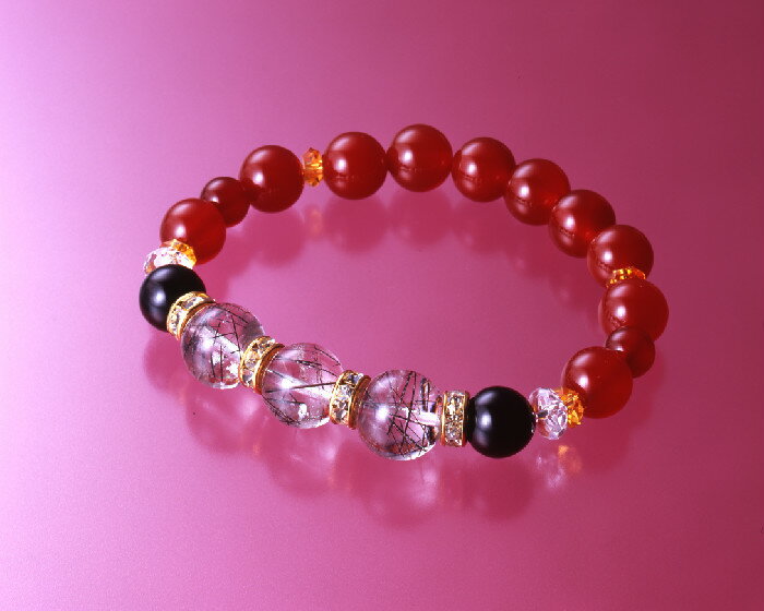 ブラック ルチル好運ブレス　白水晶 黄水晶 ブラック ルチル 赤メノウ オニキス パワーストーン ブレスレット 送料無料 メンズ レディース 効果 ハンドメイド 浄化 種類 意味 アクセサリー クリスタル シトリン 天然石