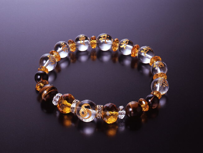 金運蛇と全梵字のブレスレット　白水晶 黄水晶 虎目石 スモーキークォーツ パワーストーン ブレスレット 送料無料 メンズ レディース 効果 ハンドメイド 浄化 種類 意味 アクセサリー クリスタル シトリン タイガーアイ 天然石