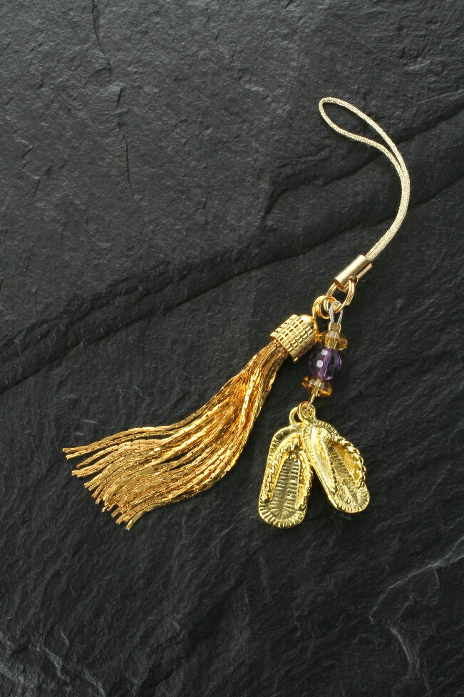 金のわらじタッセルストラップ 黄水晶 パワーストーン ストラップ メンズ レディース 効果 ハンドメイド 浄化 種類 意味 アクセサリー シトリン 天然石