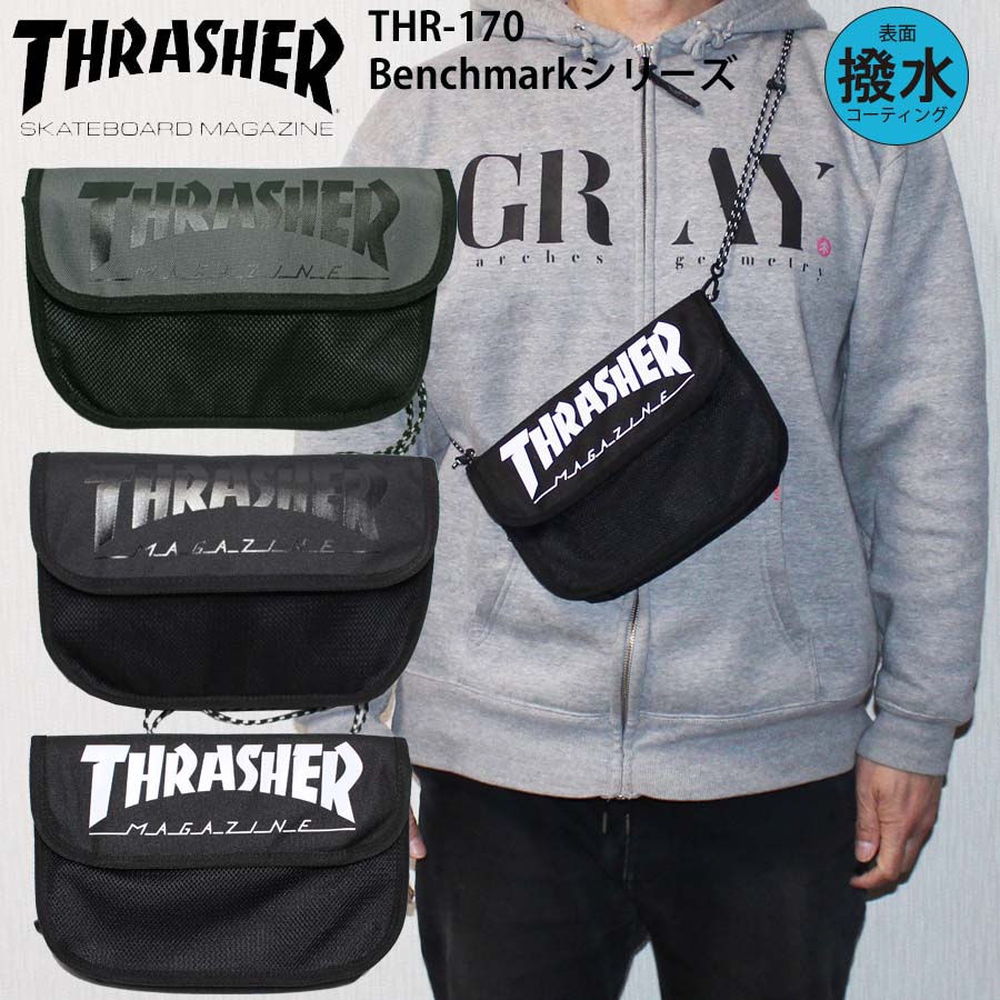 【クーポン有】正規品 あす楽 THRASHER スラッシャー 撥水 ポーチ かばん THR-170 ネックポーチ ショルダーバッグ サコッシュ 小さめ 小型 メンズ 男性 女性 レディース 子供 ジュニア THR170 アウトドア OUTDOOR 自転車 バイク フェス 黒 ブラック 新入学 新生活 新学期