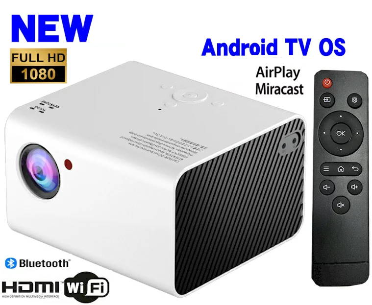 プロジェクター 小型 最新 Android TV OS搭載 天井 スマホ iPhone 短焦点投射 リアルフルHD1080P Wi-Fi Bluetooth HDMI 業務用 家庭用 ランキング 人気