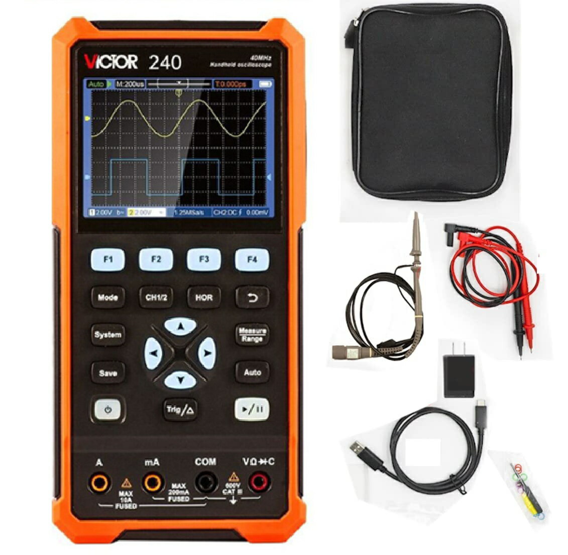 2CH ハンドヘルド デジタルオシロスコープ 40MHz 70MHz 100MHz 250Ms/s 500Ms/s DMMマルチメーター 任意波形発生器 ハイコストパフォーマンス HDS240 HDS270 HDS240S HDS270S HDS2102S HDS2202S VICTOR HDS200シリーズ【送料無料】