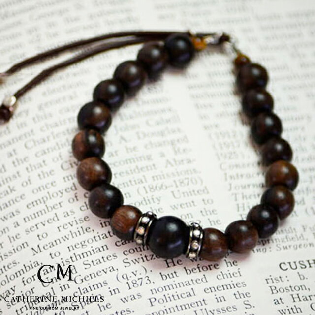 キャサリンミッシェル CATHERINE MICHIELS Stardust Bracelet 10mm BLACK EBONY BEADS with DIA. RONDELES on 8mm BROWN EBONY/ ブラックブレスレット スターダスト