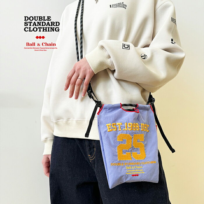 ダブルスタンダードクロージング×ボールアンドチェーン ショルダーバッグ DOUBLE STANDARD CLOTHING×Ball&Chain 25周年アニバーサリー 25th ANNIVERSARY ナイロンバッグ ストラップ付き サックス【4S】のサムネイル