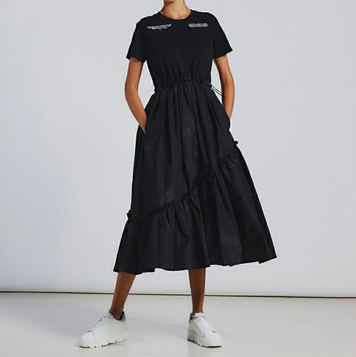 ダブルスタンダードクロージング Tシャツワンピース DOUBLE STANDARD CLOTHING ESSENTIAL ドッキングワンピース 半袖 ロング丈 異素材 ダブスタ レディース ブラック【2024秋冬】のサムネイル