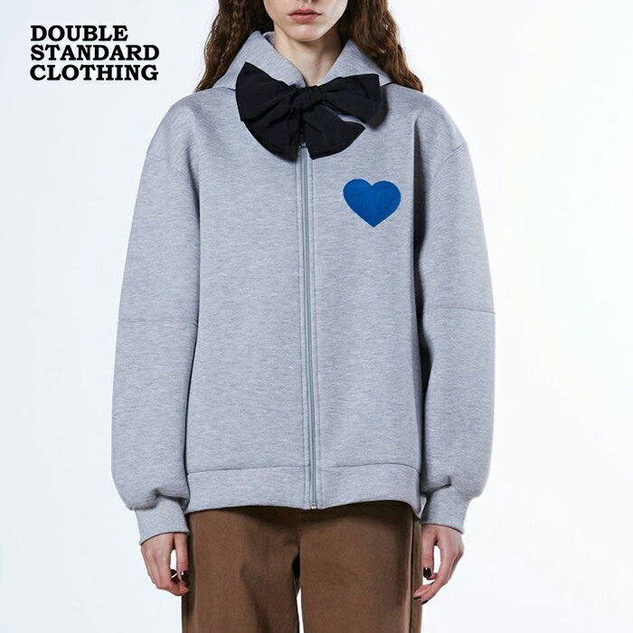ダブルスタンダードクロージング ハートワッペンジップパーカー DOUBLE STANDARD CLOTHING フーディ ジップアップ リボン ワッペン オーバーサイズ ダブスタ レディース グレー【2025秋冬】