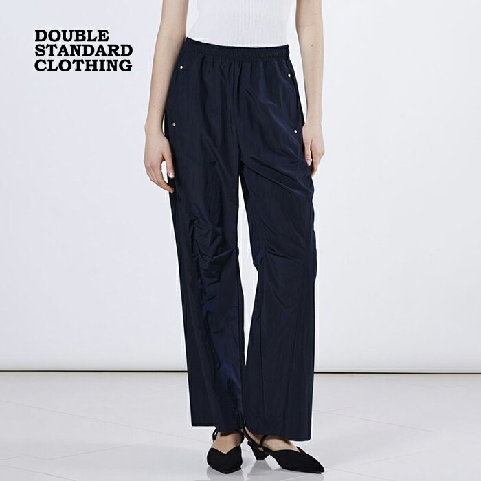 ダブルスタンダードクロージング ワイドパンツ DOUBLE STANDARD CLOTHING ESSENTIAL 割縫サテンパンツ 光沢 サテン 撥水 カジュアル ダブスタ レディース ネイビー【2025秋冬】