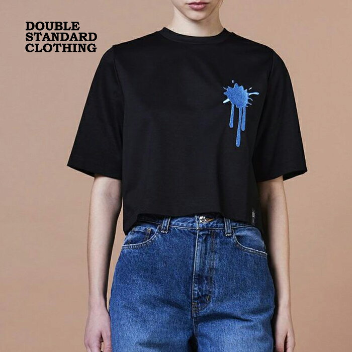 ダブルスタンダードクロージング Tシャツ DOUBLE STANDARD CLOTHING スーピマコットン ペンキ刺繍Tシャツ クルーネック 半袖 ショートスリーブ コットン ダブスタ レディース ブラック【2025秋冬】のサムネイル