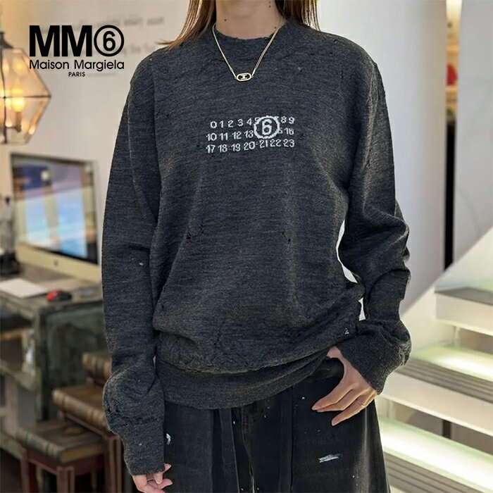 エムエム6 メゾンマルジェラ ナンバリング ニット MM6 Maison Margiela ニット セーター クルーネック ダメージ加工 ウール 長袖 メンズ ...