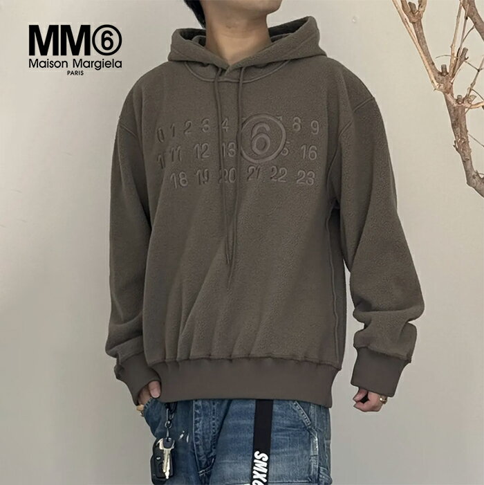 エムエム6 メゾンマルジェラ ナンバリングボアフリースパーカー MM6 Maison Margiela フーディ プルオーバー 長袖 ロングスリーブ メンズ レ...