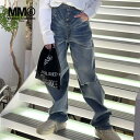 エムエム6 メゾンマルジェラ デニムパンツ MM6 Maison Margiela ウォッシュドデニム ハイウエスト ダメージ加工 レディース MEDIUM B...
