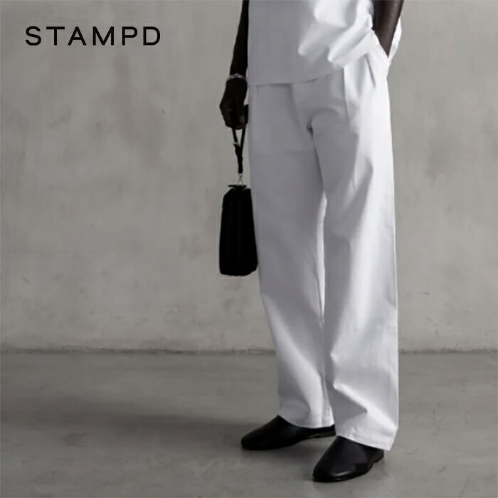 STAMPD スタンプド ツイル ベルリン パンツ プリーツトラウザー テーパード クロップド ベルト コットンツイル メンズ ホワイト