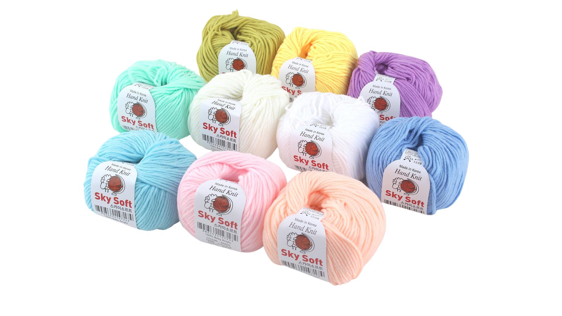【2セット購入で送料無料】 1玉約120円 毛糸 福袋 2026 色おまかせ 20玉セット (10玉×2袋) 2,450円 スカイソフト アクリル毛糸 並太 40g ベビーアクリル 100% あみぐるみ 手芸 編み物 まとめ買い 大量 韓国製