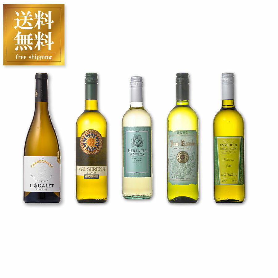 ワインセット 金賞受賞入り デイリーワイン 白 飲みくらべ5本セット 送料無料(本州のみ) あす楽対応 [フランス イタリア スペイン ワインセット wine ...