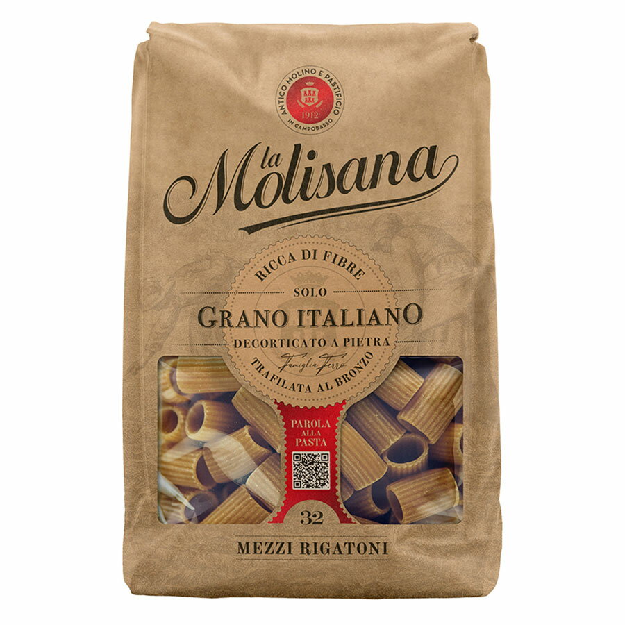 【ポイント3倍 7/30(水)まで】ラ モリサーナ 全粒粉メッツィ リガトーニ 500g x 12個[ケース販売][モンテ イタリア パスタ 35132]