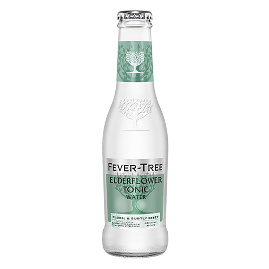 イギリス発のプレミアム炭酸飲料ブランド「フィーバーツリー」が手がける「エルダーフラワートニックウォーター」は、エルダーフラワー（西洋ニワトコの花）のエッセンスを加えた、花の香りが華やかなフレーバートニックウォーターです。エルダーフラワー特有の繊細な甘い花の香りと、トニックウォーターのほのかな苦みが絶妙に調和し、ジンやウォッカと合わせたときに素材の香りと花の風味が重なり合う独特の飲み心地が楽しめます。200mlの瓶入りは一杯分に最適なサイズ。「フローラルな香りのカクテルを楽しみたい」「定番トニックとは違う個性的なフレーバーを試したい」「ジン・トニックをアレンジしたい」という方に特におすすめの一本です。
