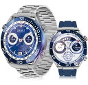【3種バンド付き コンパス搭載】スマートウォッチ 丸型 1.52インチ大画面 iPhone/Android対応 ビジネスSmart Watch Bluetoot...