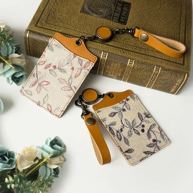 パスケース 【 ボタニカル 刺繍 】 リール付き リーフ ナチュラル 本革 レザー レディース メンズ 純国産 収納 定期入れ メール便送料無料