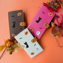 スマホケース 手帳型 全機種対応 【 刺繍 ハロウィン 】 黒猫 秋 ブラウン イタリアンレザー 本革 携帯ケース カバー iphone16 ケース iphone16e iphone SE2 iPhone13 mini iPhone13 Pro aquos sense9 galaxy s24 ギャラクシーs24 Xperia 10 III oppo a73 MMLM