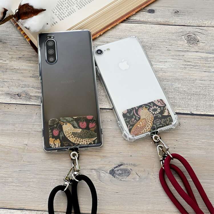 Rakuten - 多機種対応 スマホショルダー ストラップホルダー TPUクリアケース ロングストラップ付き 【 ウィリアム モリス いちご泥棒 ショルダーストラップ セット 】 クリア iphone17 ケース iPhone17 Pro iphone16 iPhone15 google pixel 8a google pixel 9 MMLM