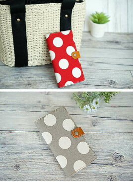 帆布 全機種対応 手帳型 スマホケース 水玉 本革 仕込み カメラ穴方式 ドット レッド マスタード イエロー グレー ネイビー ブラック iPhone13 Pro iPhone13 mini iPhone Xperia Galaxy AQUOS メール便送料無料 別売り ロングストラップ 装着で スマホショルダー にもなる!