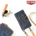 iPhone限定 手帳型 スマホケース フロントデザイン ストラップ付 【 BIG JOHN 】 デニム 岡山デニム ジーンズ 本革 革 レザー ビッグジョン スマホストラップ スマホショルダー メンズ おしゃれ 日本製 TKM