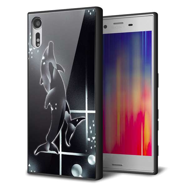 乐天商城 - Xperia XZ 601SO softbank エクスペリアXZ ケース カバー 背面 ガラス TPU デザイン 【 158 ブラックドルフィン 】 ガラプリ スマホケース 携帯ケース MMLM