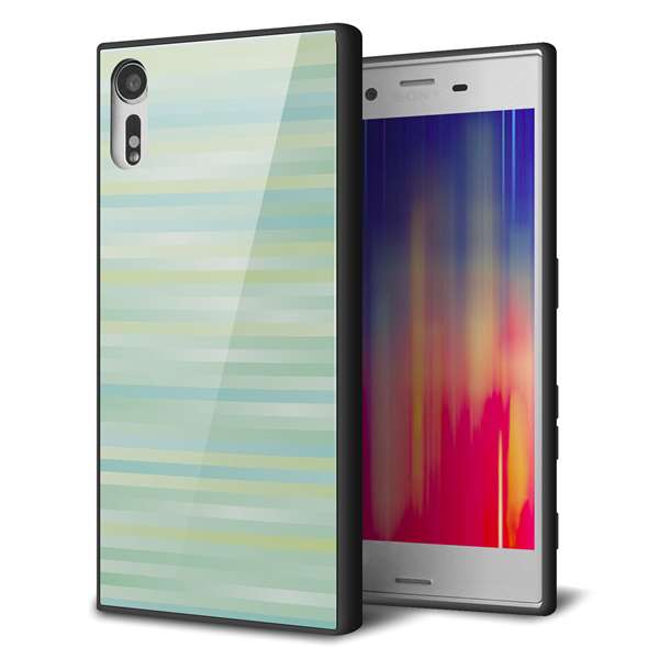 Rakuten - Xperia XZ 601SO softbank エクスペリアXZ ケース カバー 背面 ガラス TPU デザイン 【 IB908 グラデーションボーダー_グリーン 】 ガラプリ スマホケース 携帯ケース MMLM