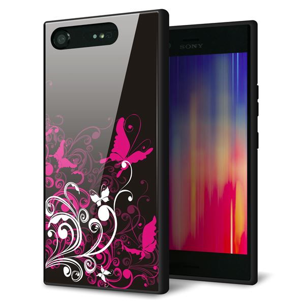 乐天商城 - Xperia XZ1 701SO ケース カバー 背面 ガラス TPU デザイン 【 585 闇に舞う蝶 】 印刷 光沢 MMLM