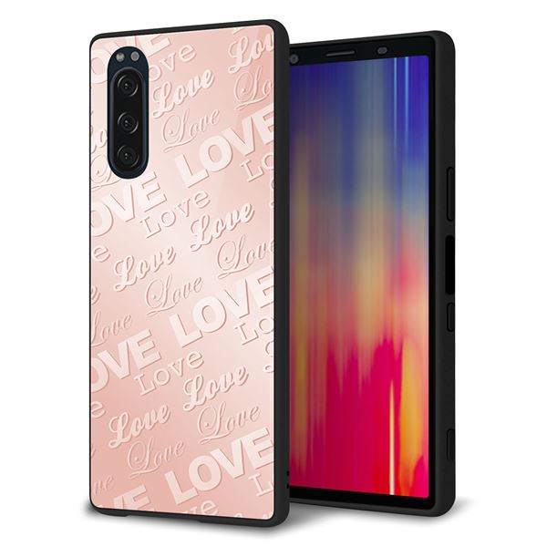 softbank Xperia5 901SO ケース カバー スマホケース 背面 ガラス TPU ガラプリ 【SC841 エンボス風LOVEリンク(ローズピンク)】 メール便送料無料