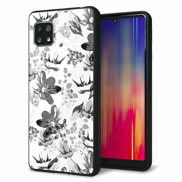 SoftBank AQUOS sense5G A004SH ケース カバー 背面 ガラス TPU デザイン ガラプリ 【SC914 花柄モノトーン 03】 印刷 光沢 メール便送料無料