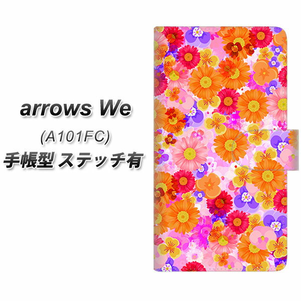 SoftBank arrows We A101FC 手帳型 スマホケース カバー 【ステッチタイプ】【SC869 リバティプリント フルールドパルファン ピンク UV印刷】