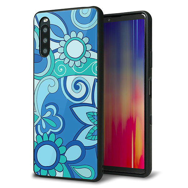 Rakuten - Y!mobile Xperia 10 III A102SO ケース カバー 背面 ガラス TPU デザイン ガラプリ 【409 ブルーミックス】 印刷 光沢 MMLM