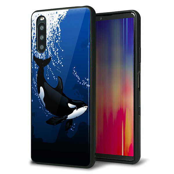 乐天商城 - Y!mobile Xperia 10 III A102SO ケース カバー 背面 ガラス TPU デザイン ガラプリ 【423 シャチ】 印刷 光沢 MMLM