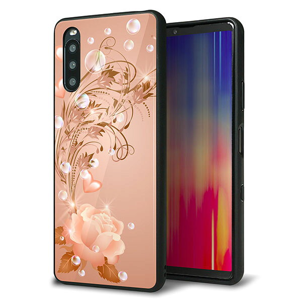 Y!mobile Xperia 10 III A102SO ケース カバー 背面 ガラス TPU デザイン ガラプリ 【1178 ラブリーローズ】 印刷 光沢 MMLM