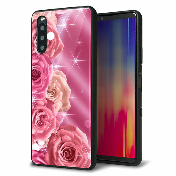 Rakuten - Y!mobile Xperia 10 III A102SO ケース カバー 背面 ガラス TPU デザイン ガラプリ 【1182 ピンクのバラに誘われて】 印刷 光沢 MMLM