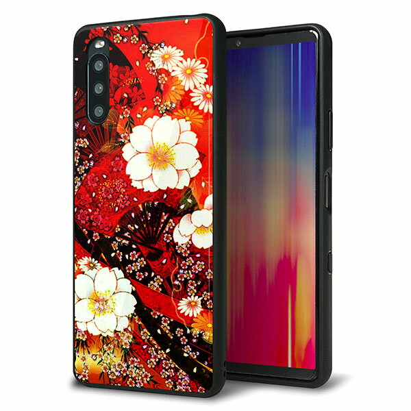 Y!mobile Xperia 10 III A102SO ケース カバー 背面 ガラス TPU デザイン ガラプリ 【MA960 和柄 花 B】 印刷 光沢 メール便送料無料