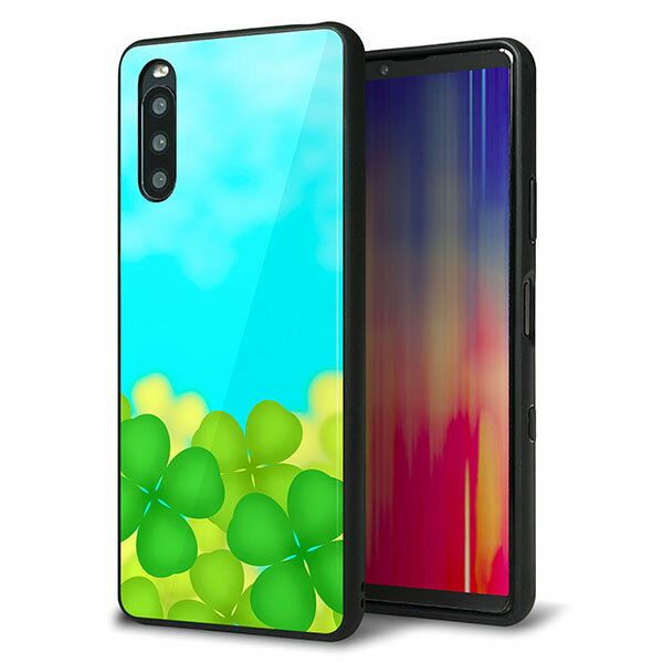 乐天商城 - Y!mobile Xperia 10 III A102SO ケース カバー 背面 ガラス TPU デザイン ガラプリ 【VA820 四葉のクローバー畑】 印刷 光沢 MMLM