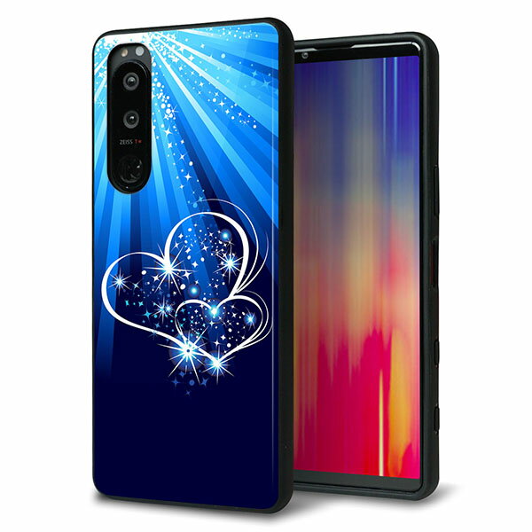 乐天商城 - SoftBank Xperia 5 III A103SO ケース カバー 背面 ガラス TPU デザイン ガラプリ 【702 スイミングハート】 印刷 光沢 MMLM