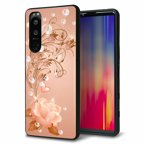 乐天商城 - SoftBank Xperia 5 III A103SO ケース カバー 背面 ガラス TPU デザイン ガラプリ 【1178 ラブリーローズ】 印刷 光沢 MMLM
