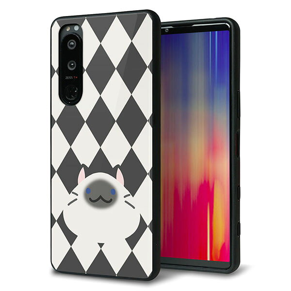 Rakuten - SoftBank Xperia 5 III A103SO ケース カバー 背面 ガラス TPU デザイン ガラプリ 【HA250 もちねこ シャム】 印刷 光沢 MMLM