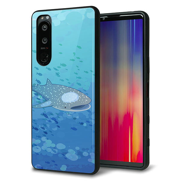Rakuten - SoftBank Xperia 5 III A103SO ケース カバー 背面 ガラス TPU デザイン ガラプリ 【HA256 ポケットアクアリウム ジンベエザメ】 印刷 光沢 MMLM