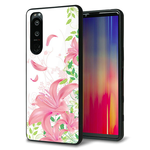 乐天商城 - SoftBank Xperia 5 III A103SO ケース カバー 背面 ガラス TPU デザイン ガラプリ 【SC849 ユリ ピンク】 印刷 光沢 MMLM