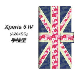 SoftBank Xperia 5 IV A204SO 手帳型 スマホケース カバー 【EK894 ユニオンジャック フラワー UV印刷】