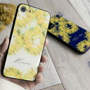 多機種対応 スマホケース ガラス【 ミモザ 名入れ 】 花 文字入れ オリジナル レディース ケース カバー iPhone16e iPhone16 iPhone...