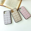 多機種対応 スマホケース ガラス 【 ギンガムチェック 名入れ 】文字入れ 韓国風 チェック くすみカラー ニュアンスカラー レディース メンズ ケース カバー...