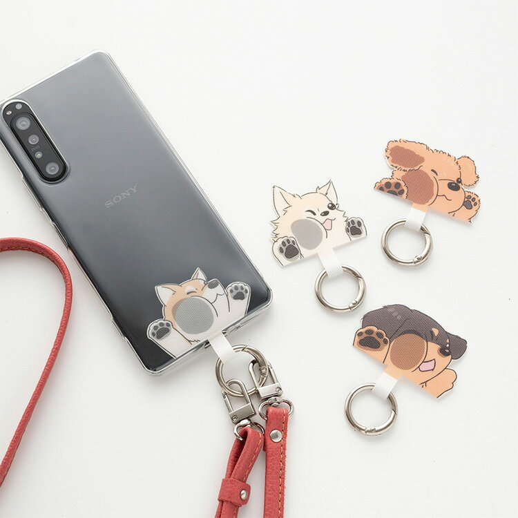 多機種対応 スマホショルダー ストラップ止めパーツ TPUクリアケース シュリンクレザーストラップ付き 【 アニマル 】 猫 犬 ストラップホルダー メール便送料無料のサムネイル