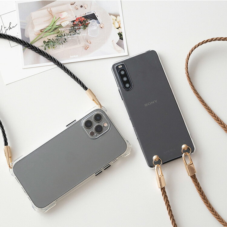 全機種対応 スマホケース スマホショルダー 【 レザー風 編み紐 013 】 クリアケース ソフトケース ハードケース 手ぶら クリア 透明 スマホカバー ゴールド iphone17 ケース google pixel 8a aquos wish3 aquos sense8 oppo reno9 a redmi 12 5g MMLM