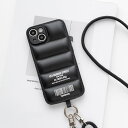 iPhone限定 スマホショルダー HMストラップ付 【 ダウンジャケット風 スマホケース ロゴデザイン 名入れ 】 TPU スマホケース ストラップ付き iphone ケース ショルダー キルティング 文字入れ 斜め掛け 肩掛け iPhone14 iphone se3 iPhone13 iPhone12 MMLM