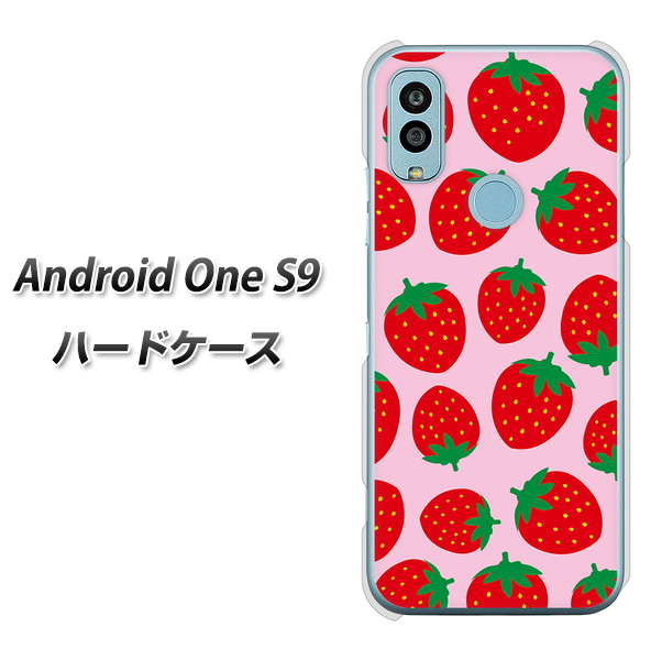 Y!mobile Android One S9 ハードケース カバー 【SC813 小さいイチゴ模様 レッドとピンク UV印刷 素材クリア】